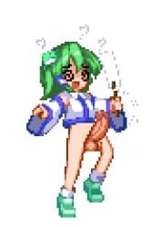 accurate_art_style aroused boner bottomless chibi confused edited erect_penis erection frog_hair_ornament futa futa_only futanari green_hair green_shoes intersex light-skinned_futanari light_skin long_hair m.u.g.e.n question_mark sanae_kochiya spiral_eyes touhou touhou_project transparent_background