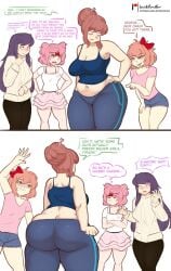 alternate_ass_size ass ass_bigger_than_head big_ass chubby_female doki_doki_literature_club english_text female female/female female_focus female_only huge_ass lewddoodler light-skinned_female light_skin monika_(doki_doki_literature_club) natsuki_(doki_doki_literature_club) sayori_(doki_doki_literature_club) size_talk tagme text thick thick_thighs twitter_link yuri yuri_(doki_doki_literature_club)