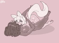 animal_ears breasts cum cum_inside cute cute_femboy dark-skinned_female femboy femboy_on_female femboy_penetrating fox_ears huge_breasts interracial missionary_position otokonoko petite petite_femboy size_difference