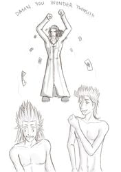 axel_(kingdom_hearts) demyx disney kingdom_hearts male_only monochrome square_enix tagme xaldin