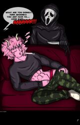 1girls ghostface kjonn masturbation mina_ashido muscles my_hero_academia pink_hair sleeping