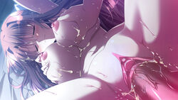 areolae blush breast_grab breasts brown_hair clitoris closed_eyes cum cum_in_pussy cum_on_breasts cum_on_hair female game_cg large_breasts long_hair male natsuzora_no_perseus navel night nipples nude penis sawatari_tohka sex shouna_mitsuishi straight sweat uncensored vaginal_penetration yuzuna_hiyo