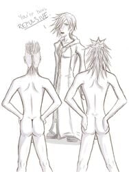 axel_(kingdom_hearts) demyx disney gay kingdom_hearts male_only monochrome square_enix tagme zexion