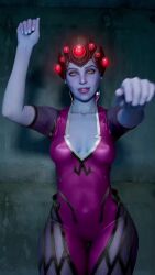 1girls 3d 9:16 animated bodysuit bouncing_breasts cleavage cosplay dancing looking_at_viewer medium_breasts monna_haddid overwatch overwatch_2 purple_skin shorter_than_10_seconds solo tagme vertical_video video widowmaker widowmaker_(cosplay) yellow_eyes