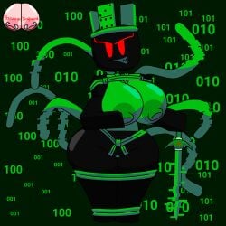 0x0x0x0_(minstlu) 1girls 1x1x1x1 1x1x1x1_(cosplay) artist_request black_skin bondage breasts green_tentacles hacker minstlu_oc roblox robloxian rule_63 source_request sword tagme tentacles