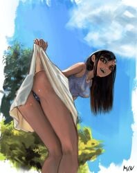 1girls female female_only hayase_nagatoro human lifting lifting_skirt marvin_(artist) nagatoro panties please_don't_bully_me,_nagatoro see-through_clothing smile solo summer sunny sweat sweatdrop