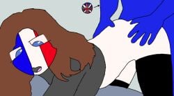 blue_skin bra brown_hair countryhumans countryhumans_girl doggy_style france_(countryhumans) united_kingdom_(countryhumans) white_skin