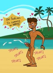 1boy beach beard big_penis blush brown_hair cum dialogue ejaculation gay grabbing_penis jacking_off male_only masturbation naked nude onomatopoeia orgasm outside penis reality_resort skullsour solo sweat text toony vijay_kumar yaoi