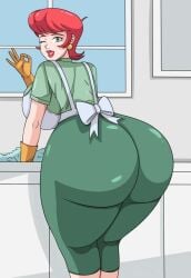 1girls ass big_ass bubble_butt clothed clothed_female clothing dexter's_laboratory dexter's_mom fully_clothed huge_ass indoors light-skinned_female light_skin looking_at_viewer looking_back mature_female milf mother orange_hair red_head solo tight_clothing toshiso