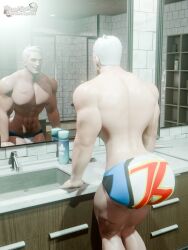 1boy ass_focus bara barazoku big_ass big_butt bubble_ass bubble_butt butt_focus gay light-skinned_male light_skin male male_only mature mature_male mirror muscular muscular_male old_man overwatch soldier_76 solo solo_male starkomi underwear white_hair