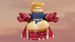 1male 3d anthro ass big blue_eyes caffinatedbuns cape exposed_thighs fat_thighs femboy feminine furry gloves hair homelander leggings male mostly_clothed paws roblox the_boys thighs