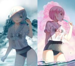 blue_eyes blue_hair pink_eyes pink_hair ram_(re:zero) re:zero_kara_hajimeru_isekai_seikatsu rem_(re:zero) sea