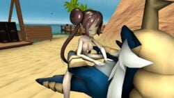 2017 3d beach breasts brown_hair duo female feral hair hi_res human interspecies male male_pokemon/female_human mammal nintendo nipples nude open_mouth penetration pokemon pokephilia rosa_(pokemon) samurott seaside sex smile source_filmmaker straight vaginal_penetration video_games water xboxking37