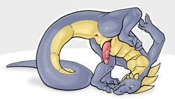 3_toes animal_genitalia anus dragon erection genital_slit hopfel male nude penis precum scalie simple_background slit solo toes