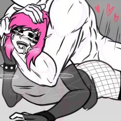 anonymous_male artist_self-insert artist_signature cute_deth cute_deth(artist) cute_deth(character) drooling emo emo_girl fishnets fucked_from_behind fucked_senseless headlock manhandling muscular pink_eyes pink_hair self_insert