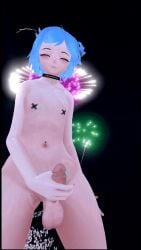 3d_model animated balls big_penis blue_eyes blue_hair blueysenpai cock cock_out erection femboy fireworks masturbating masturbation naked pasties shiny_skin solo virtual_reality vr vrchat vrchat_avatar