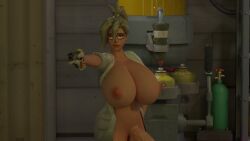 3d blizzard_entertainment futanari huge_breasts mercy overwatch short_hair zccblp