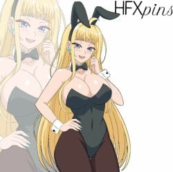 big_breasts bunny_ears bunnysuit cleavage cosplay dosanko_gal_wa_namara_menkoi hfxpins minami_fuyuki yellow_hair