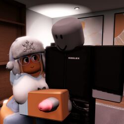 1boy 1girls 3d balls bed bedroom big_ass big_breasts big_penis blonde_hair breasts clothed cute glasses grey_skin handjob penis penis_out roblox robloxian self_upload smg32 tagme tan_skin