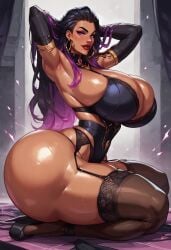 ai_generated armpits arms_behind_back big_breasts bra brown_skin bubble_butt high_heels huge_breasts large_ass latina lingerie mexican_female niduscharger reyna_(valorant) valorant