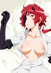 breasts dungeon_ni_deai_wo_motomeru_no_wa_machigatteiru_darou_ka female_focus hephaistos_(danmachi) highres large_breasts nipples red_eyes red_hair short_hair