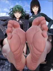 2girls 3d esper_sisters feet feet_together female female_only foot_fetish foot_focus foot_pussy fubuki_(one-punch_man) green_eyes green_hair multiple_girls one-punch_man saltoxicdue3d siblings soles tatsumaki toes