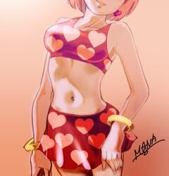 amy_rose armpits bikini bikini_skirt bikini_top blonde_hair bracelet breasts clothing compact_body crop_top earring earrings female gradient heart heart-shaped heart_print human human_female human_version humanization humanized jewelry legs looking_at_viewer mana_ita_(artist) medium_breasts medium_hair midriff navel pink_hair sega short_hair skirt smile solo sonic_(series) sonic_the_hedgehog_(series) swimsuit teen teen_girl teenage teenage_girl teenager