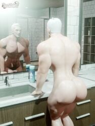 1boy ass_focus bara barazoku big_ass big_butt bubble_ass bubble_butt butt_focus completely_naked completely_naked_male completely_nude completely_nude_male gay light-skinned_male light_skin male male_only mature mature_male mirror muscular muscular_male naked naked_male nude nude_male old_man overwatch penis soldier_76 solo solo_male starkomi white_hair