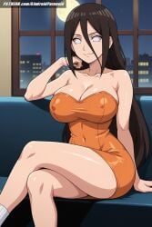 ai_generated aindroidparanoid big_breasts boruto:_naruto_next_generations breasts brown_hair busty byakugan cleavage crossed_legs curvy cute dress huge_breasts hyuuga_hanabi indoors large_breasts long_hair naruto naruto_(classic) naruto_(series) naruto_shippuden nipples office office_lady silver_hair sitting stable_diffusion tight_clothing voluptuous