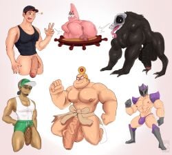 ass balls bara big_balls big_hero_6 big_penis bottomless bulge cap cartoon_network crossover disney evil_demon_monkeys flaccid foreskin glasses hat kukui_(pokemon) male male_only marvel marvel_comics millzdick monster muscles muscular nickelodeon nintendo nude pantsless patrick_star penis penis_out pink_body pokemon ringo_(steven_universe) ronaldo_fryman spongebob_squarepants starfish steven_universe tadashi_hamada temple_run vein veiny_penis