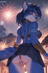 ai_generated anal anus artas9972 blue_fur bra fireworks furry furry_ears furry_female furry_tail krystal krystal_(star_fox) pussy skirt