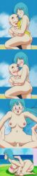 1boy 1boy1girl 1girls blush censored dragon_ball dragon_ball_z girl_on_top gmr krillin kuririn marron one-piece_swimsuit small_breasts swimsuit vagina vaginal_penetration vaginal_sex