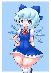 1girls big_ass blue_bow blue_dress blue_eyes blue_hair blue_ribbon cirno fully_clothed thick_thighs touhou wide_hips