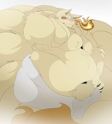 big_breasts breasts castdraws_(artist) cleavage furry huge_breasts moobs ninetales overweight pokemon pokemon_(species) thick_thighs wide_hips