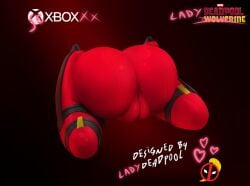 anus anus_visible_through_clothes ass big_ass bodysuit controller deadpool_&_wolverine_(2024) from_behind hips lady_deadpool marvel marvel_comics menvriyo pussy pussy_visible_through_clothes round_ass thick_thighs thighs wanda_wilson wide_hips xbox xbox_controller