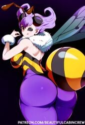 2024 ai_generated antennae ass_focus beautifulcabincrew bee bee_girl capcom darkstalkers female huge_ass insect_wings monster_girl patreon purple_hair q-bee solo wings