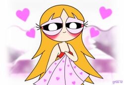 artstyle_imitation blossom_(powerpuff_girls) cartoon_network embarrassed orange_hair pink_eyes powerpuff_girls red_hair topwear underwear