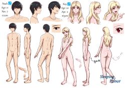 2boys black_hair blonde_hair censored character_sheet femboy otoko_no_ko xesxus