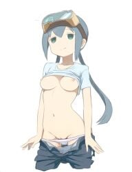 aged_up ai_generated blue_hair breasts constanze_amalie_von_braunschbank-albrechtsberger female goggles goggles_on_head green_eyes little_witch_academia medium_breasts navel nipples novelai older panties panties_around_legs panties_around_thighs panties_down pants pants_down presenting_breasts presenting_pussy pussy shirt shirt_lift smile solo solo_female twintails