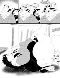 alythewolfcat animal_crossing anthro balls big_balls black_and_white breasts comic duo ear_piercing ear_ring earpod english_text eulipotyphlan eyewear freckled_breasts freckles from_front_position furry genitals glasses hedgehog hi_res huge_balls hyper hyper_balls hyper_genitalia jewelry labelle_able lying lyle_(animal_crossing) male mammal manga_style missionary_position monochrome morbidly_obese mustelid necklace nintendo obese on_back otter overweight overweight_male party_rockers piercing ring_piercing sex sound_effects text wearing_glasses worksuit