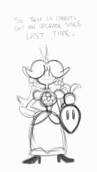 animated ass_expansion breast_expansion breasts_out carrot dialogue female mario_(series) monochrome power_up princess_daisy sachasketchy sketch super_mario_land super_mario_land_2 terminalmontage transformation