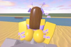 1boy 1boy1girl 1girls 3d anal anal_sex beach_background blocky_body bloxzrd brown_hair different_angle female moaning purple_bikini roblox roblox_avatar robloxian shiny_butt tagme text yellow_body yellow_skin