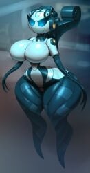 1girls android blue_skin colored_skin curvy curvy_female curvy_figure curvy_hips full_body huge_breasts humanoid_robot joints knick_knack large_breasts narrow_waist noonun robot robot_girl robot_joints smile smiling solo sunglasses thighs wide_hips