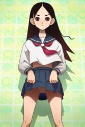 1girls 2000s 2007 anger_vein black_hair clothes_lift dark_eyes female haruyama_kazunori kitsu_chiri lifting_own_clothes lifting_skirt light-skinned_female light_skin long_hair panties parted_bangs pleated_skirt sayonara_zetsubou_sensei school_uniform schoolgirl seifuku serafuku skirt skirt_lift solo underwear white_panties