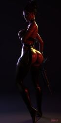 1girls 3d big_ass big_breasts blender cyberpunk_2077 gun lingerie looking_at_viewer panam_palmer solo stockings