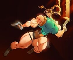 1girls 2d 2d_(artwork) 2d_artwork abs absurd_resjumping akimbo biceps big big_ass big_biceps big_breasts big_butt big_muscles breasts digital_art digital_media digital_media_(artwork) female gun hyper_muscles lara_croft muscle_growth muscles muscular muscular_arms muscular_female muscular_legs muscular_thighs pistol ponytail thighs tight_clothing tomb_raider veins veiny_muscles what_a_mass!