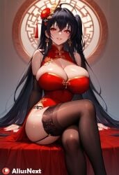 1girls ai_generated aliusnext azur_lane black_hair chinese_clothes chinese_female female huge_breasts patreon red_eyes red_nails stockings taihou_(azur_lane) taihou_(forbidden_feast)_(azur_lane)