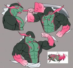 1boy 2022 abs anthro bald bara bara_body basculegion fish flex gay grey_background male male_only multiple_poses muscles muscular muto20002 no_nipples pokemon pokemon_(species) pokemon_legends:_arceus side_view six_pack smile solo solo_male sword upper_body upper_body_focus upper_body_only yaoi