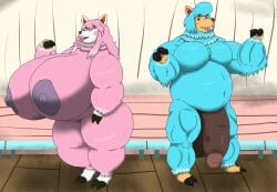 alpaca alythewolfcat animal_crossing anthro balls big_balls big_breasts big_penis breasts camelid cyrus_(animal_crossing) duo female genitals gesture hand_gesture hi_res huge_balls huge_breasts huge_cock huge_hips husband_and_wife hyper hyper_breasts male mammal married_couple musclegut muscular muscular_male nintendo overweight overweight_female penis pointing pointing_at_breasts pointing_at_penis reese_(animal_crossing) thick_penis wide_hips