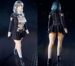 1girls 3d 3d_animation ass ass_focus black_legwear blue_hair breast_jiggle breasts byleth_(fire_emblem) byleth_(fire_emblem)_(female) dual_persona fire_emblem fire_emblem:_three_houses hairband j9006 long_hair nintendo physics shoes skirt tagme video walk_cycle